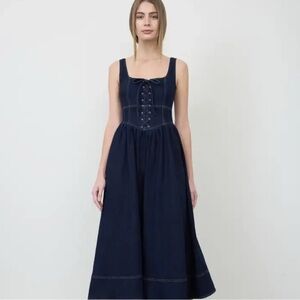 Moon River Dark Blue Midi Dress